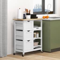 STILVORA Kitchen Island Cart with Drawers & Shelves in White - thumbnail 2