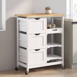 STILVORA Kitchen Island Cart with Drawers & Shelves in White