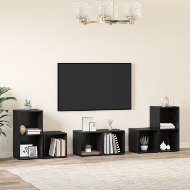 Berkfield Home TV Cabinet Set with Shelf with Storage 6 pcs Black Oak Engineered Wood - image 1