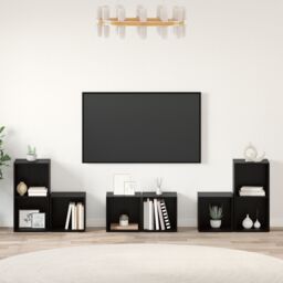 Berkfield Home TV Cabinet Set with Shelf with Storage 6 pcs Black Oak Engineered Wood - thumbnail 4