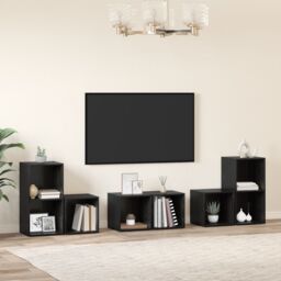 Berkfield Home TV Cabinet Set with Shelf with Storage 6 pcs Black Oak Engineered Wood - thumbnail 1