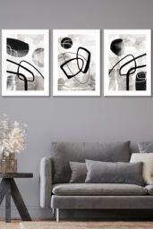 ARTZE Abstract Black Grey Watercolour Shapes Framed Wall Art - Large in White - Size: W53 cm x H73 cm x D20mm - thumbnail 1