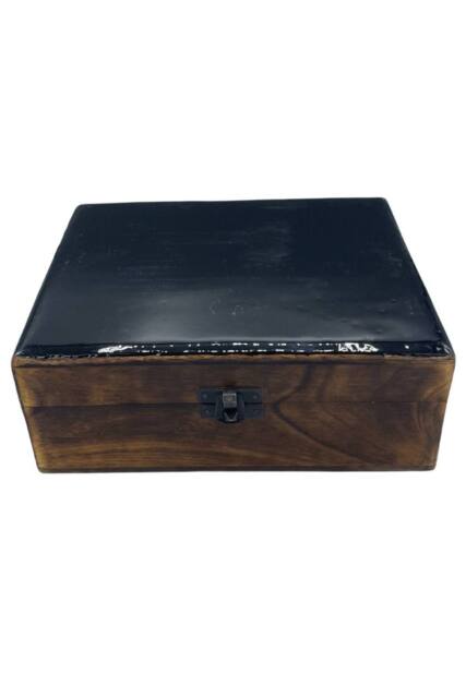 KDMD Elegant Black Ceramic & Wood Storage Box - 20x15x7.5cm - Size: 20x15x7.5 cm - image 1