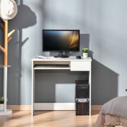 ERGOVEXA 80cm Compact Computer Desk with Keyboard Tray, White - thumbnail 3