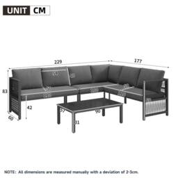 Direct Wicker 5-6 Seater Garden L-Shaped Rope Corner Sofa Set with Glass Table in Dark Grey - Size: 6 Person - thumbnail 6