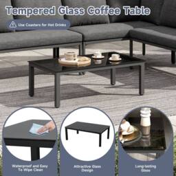 Direct Wicker 5-6 Seater Garden L-Shaped Rope Corner Sofa Set with Glass Table in Dark Grey - Size: 6 Person - thumbnail 4