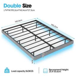Rolipo Grey Floating Double Bed Frame with RGB LED Lights & Storage - thumbnail 4