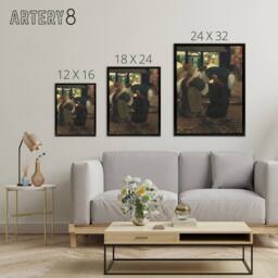"Artery8 The Laundresses Oil Painting Steinlen Black Framed Canvas Art Print - Size: W12"" x H16""" - thumbnail 4