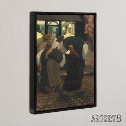 "Artery8 The Laundresses Oil Painting Steinlen Black Framed Canvas Art Print - Size: W12"" x H16""" - thumbnail 2