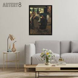"Artery8 The Laundresses Oil Painting Steinlen Black Framed Canvas Art Print - Size: W12"" x H16""" - thumbnail 3