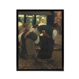 "Artery8 The Laundresses Oil Painting Steinlen Black Framed Canvas Art Print - Size: W12"" x H16""" - thumbnail 1