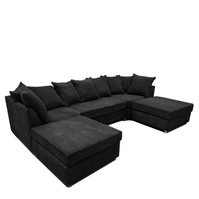 Furniture 786 Bishop Scatter Back Large Jumbo cord U shaped Sofa in Black - image 1