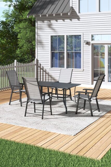 H&O Direct Garden Metal Slatted Coffee Table & Four Chairs in Black - image 1