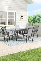 H&O Direct Garden Metal Slatted Coffee Table & Four Chairs in Black - thumbnail 2