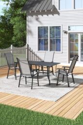 H&O Direct Garden Metal Slatted Coffee Table & Four Chairs in Black - thumbnail 1