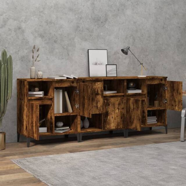 Berkfield Home Sideboards 3 pcs Smoked Oak 60x35x70 cm Engineered Wood in Brown - Size: 60 x 35 x 70 cm - image 1