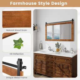 Costway Farmhouse Bathroom Wall Mounted Mirror Explosion-proof Wall Mirror E/ Wood Frame in Brown - thumbnail 6