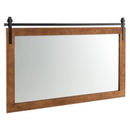 Costway Farmhouse Bathroom Wall Mounted Mirror Explosion-proof Wall Mirror E/ Wood Frame in Brown - thumbnail 3
