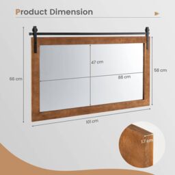 Costway Farmhouse Bathroom Wall Mounted Mirror Explosion-proof Wall Mirror E/ Wood Frame in Brown - thumbnail 2