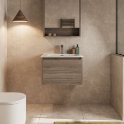 Banyetti Mino 600mm Wall Hung Vanity with Athena Basin-Nebraska Oak in Brown - thumbnail 1