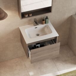 Banyetti Mino 600mm Wall Hung Vanity with Athena Basin-Nebraska Oak in Brown - thumbnail 3