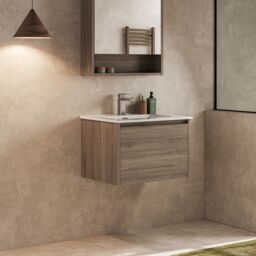 Banyetti Mino 600mm Wall Hung Vanity with Athena Basin-Nebraska Oak in Brown - thumbnail 2