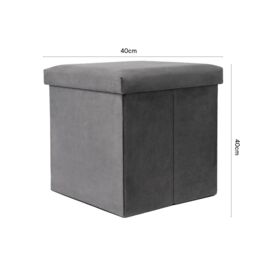 OHS Folding Ottoman Storage Box Footstool Tub Space Saving Velvet Seat in Charcoal - thumbnail 4
