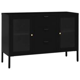 Berkfield Home Sideboard Black 105x35x70 cm Steel & Tempered Glass - Size: 105 x 35 x 70 cm - thumbnail 3