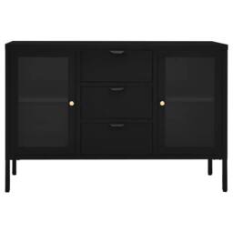 Berkfield Home Sideboard Black 105x35x70 cm Steel & Tempered Glass - Size: 105 x 35 x 70 cm - thumbnail 1