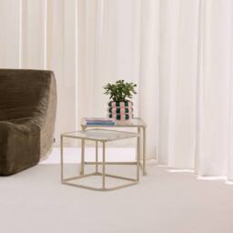 sweeek Set of 2 nesting tables metal & ribbed glass in Off-White - thumbnail 3