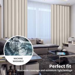 VOGREX 167x183cm Beige Thermal Blockout Eyelet Curtains 2 Panels - Size: 167x183 cm - thumbnail 4