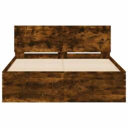 Berkfield Home Bed Frame with Headboard & LED Smoked Oak 140x190 cm in Brown - thumbnail 7