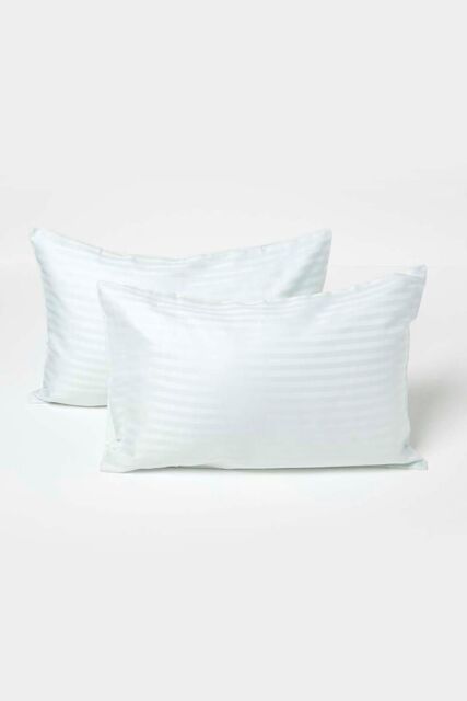 Homescapes Cotton Stripe Kids Pillowcases 40 x 60 cm 330 Thread Count, 2 Pack in Blue - image 1