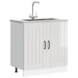 Berkfield Home Sink Base Cabinet Lucca High Gloss White Engineered Wood - thumbnail 3