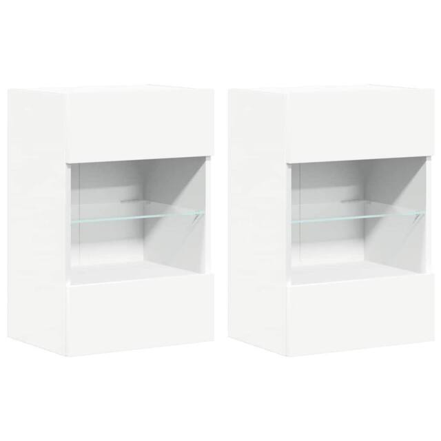 Berkfield Home TV Wall Cabinets with LED Lights 2 pcs White 40x30x60.5 cm - image 1