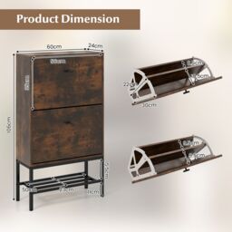 Gymax Shoe Cabinet Freestanding Shoe Organizer 2 Flip Drawers & Metal Shelf in Brown - thumbnail 4