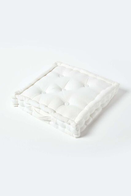Homescapes Plain Cotton Floor Cushion in White - Size: 40 cm x 40 cm - image 1