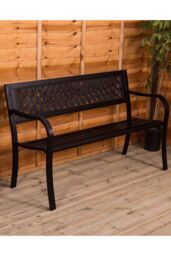 Home Discount Garden Vida Steel Garden Bench Lattice 3 Seater Outdoor Furniture in Black