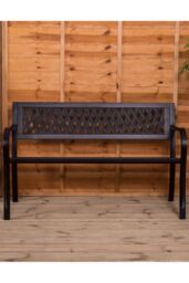 Home Discount Garden Vida Steel Garden Bench Lattice 3 Seater Outdoor Furniture in Black - thumbnail 3
