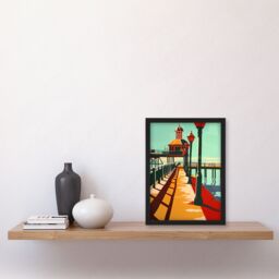 Artery8 Classic British Seaside Pier Graphic Design Framed Art Print - Size: A4 - thumbnail 4