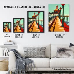Artery8 Classic British Seaside Pier Graphic Design Framed Art Print - Size: A4 - thumbnail 3