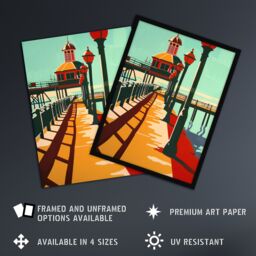 Artery8 Classic British Seaside Pier Graphic Design Framed Art Print - Size: A4 - thumbnail 2