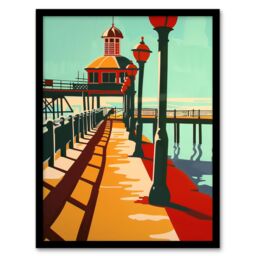 Artery8 Classic British Seaside Pier Graphic Design Framed Art Print - Size: A4 - thumbnail 1