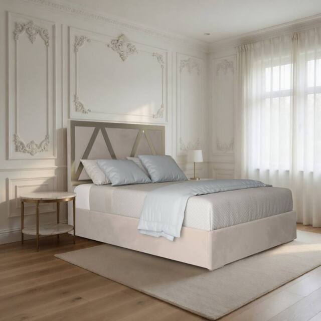 Casani Claverdon Upholstered Soft Velvet Beige Metal Designer Bed Frame in Cream - Size: Small Double - image 1