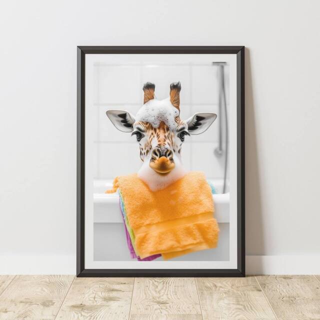 60 SECOND MAKEOVER Giraffe Colourful Towels Bath Quirky Animal Print - Size: A4 - image 1