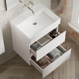 Banyetti Vatilla 600mm Wall Hung Vanity Unit with Veneto No Tap Hole Basin - Gloss White - thumbnail 4