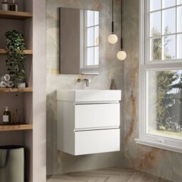 Banyetti Vatilla 600mm Wall Hung Vanity Unit with Veneto No Tap Hole Basin - Gloss White - thumbnail 2