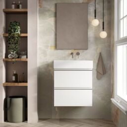 Banyetti Vatilla 600mm Wall Hung Vanity Unit with Veneto No Tap Hole Basin - Gloss White