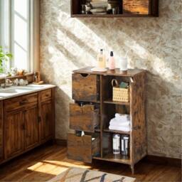 Pirlo Plush Bathroom Storage Cupboard Floor Cabinet With 3 Drawers in Brown - thumbnail 4