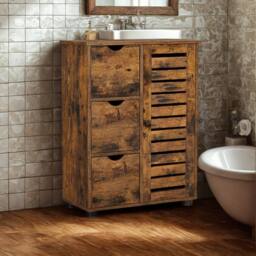 Pirlo Plush Bathroom Storage Cupboard Floor Cabinet With 3 Drawers in Brown - thumbnail 1